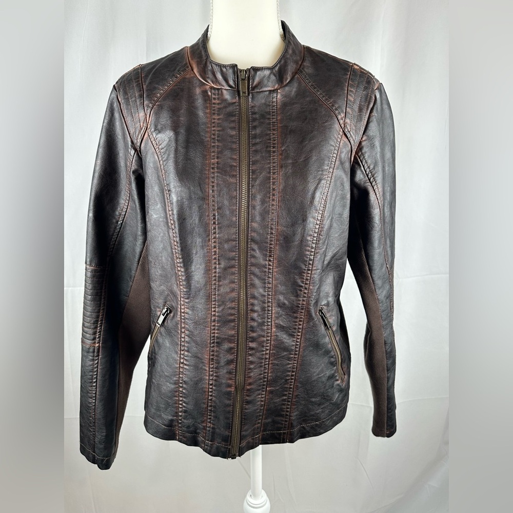 Maurice’s Faux Brown Leather Jacket Full Zip Size Large - Picture 14 of 15